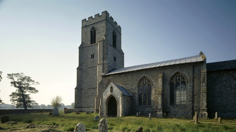 Felbrigg Church and graveyard on a spring day. St Margaret's Church is a parish church and is not owned by the National Trust.